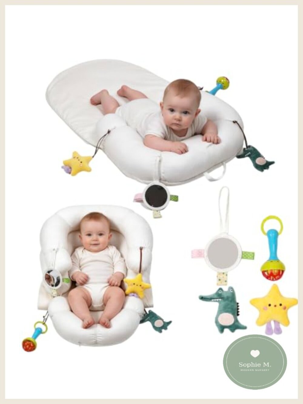 2-in-1 Tummy Time Mat & Seated Support Cushion Cotton Baby Playmat